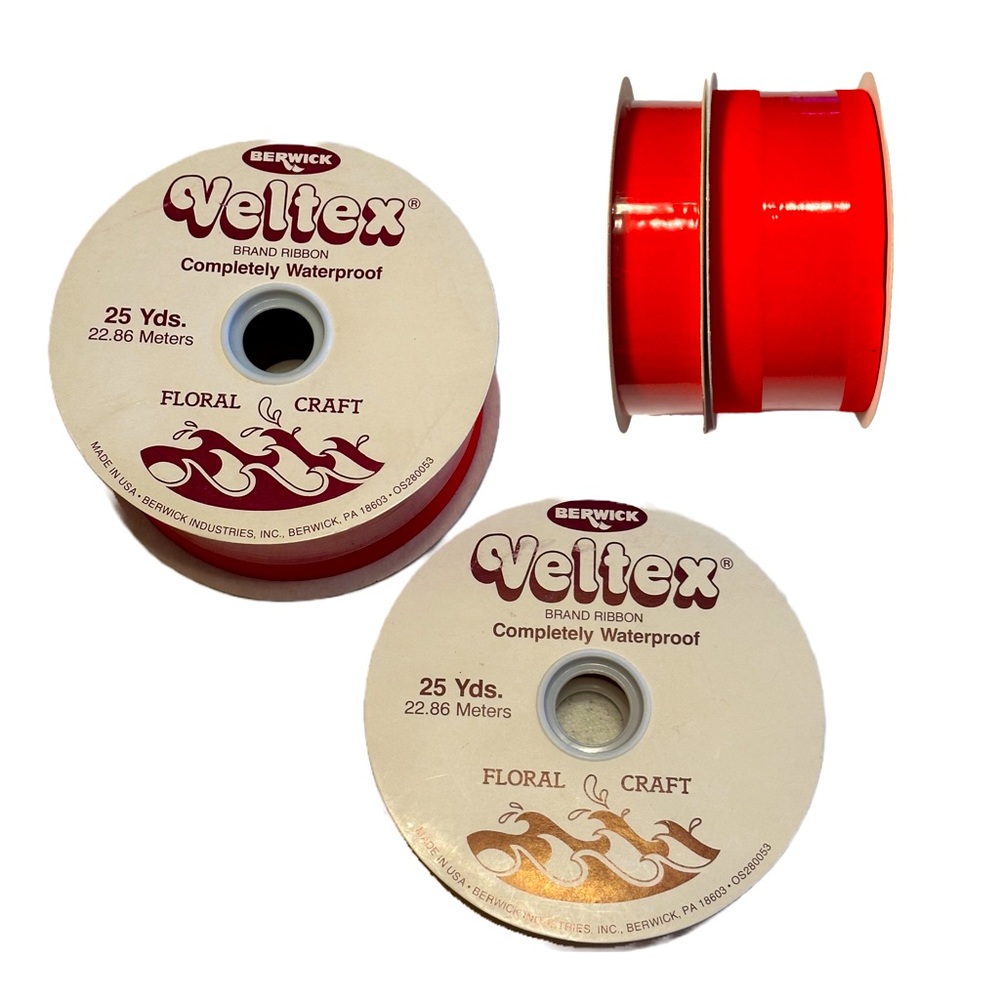 Veltex Red Velvet Ribbon Waterproof Bundle 2 Rolls 25 yards each